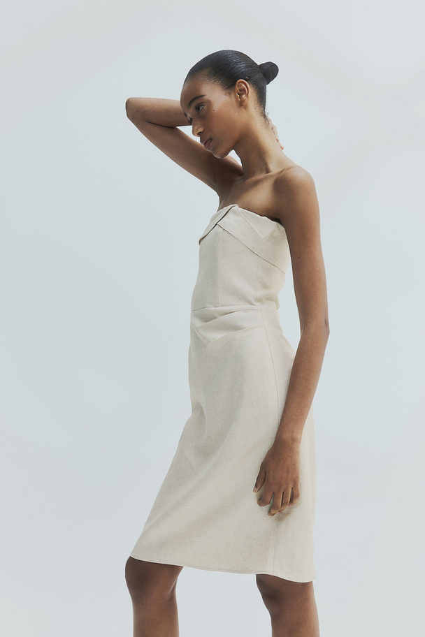 H&M Linen-blend Bandeau Dress Light Beige