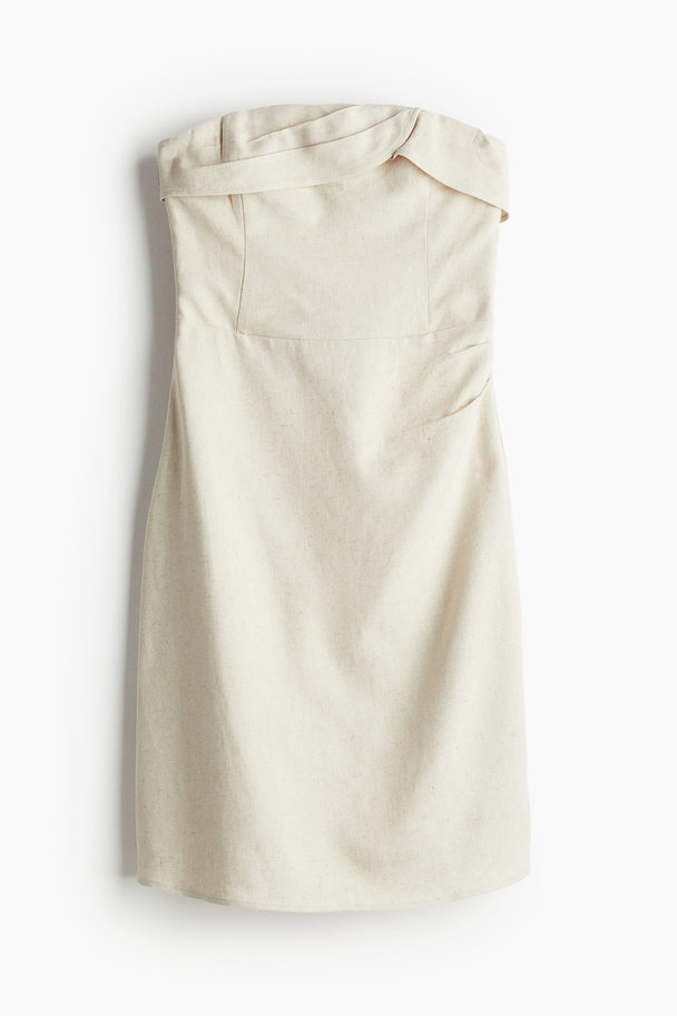 H&M Linen-blend Bandeau Dress Light Beige