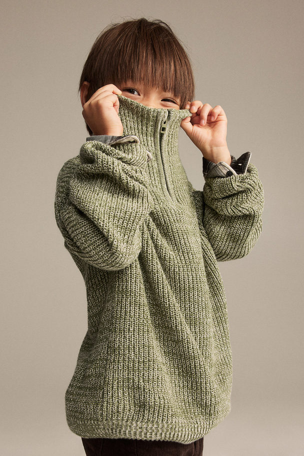 H&M Pullover mit Reißverschluss Khakigrün