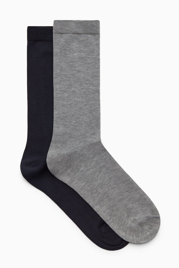 COS 2-pack Mercerised Cotton Socks Navy / Grey Mélange