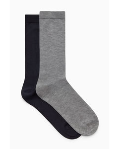 2-pack Mercerised Cotton Socks Navy / Grey Mélange