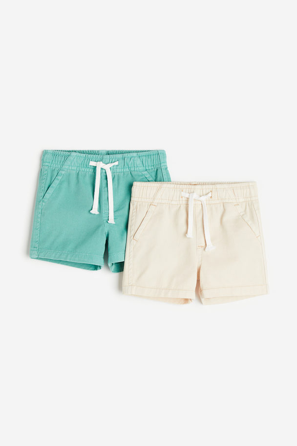 H&M 2-pack Denim Shorts Turquoise/light Beige