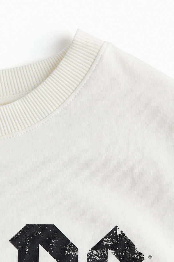 H&M Long Printed T-shirt Cream/ac/dc