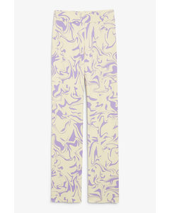 Soft High Waist Trousers Beige And Purple Swirly Print