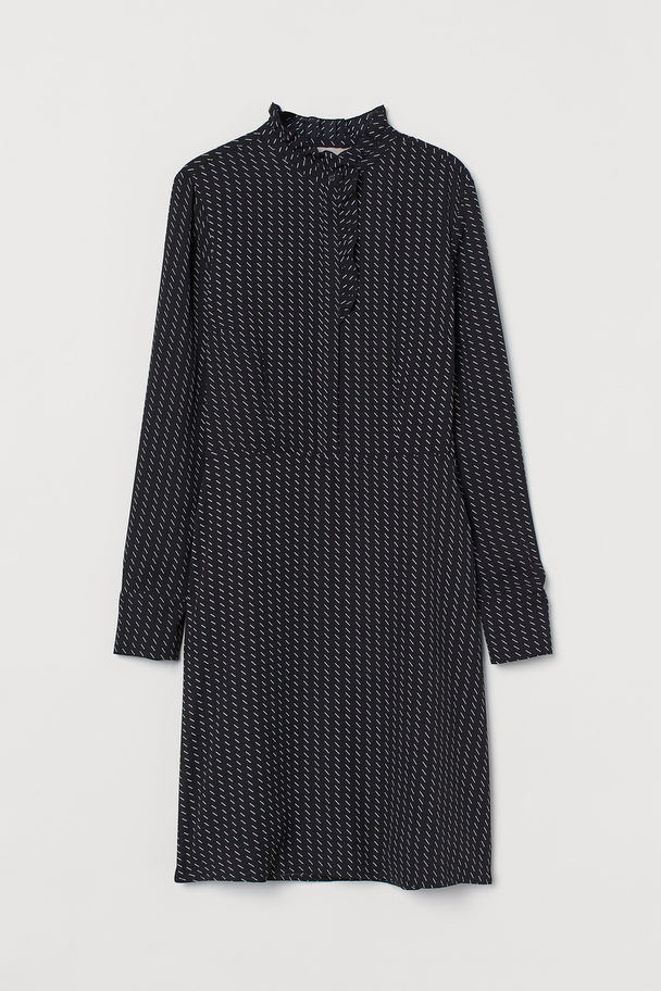 H&M Frill-collared Dress Dark Blue/patterned