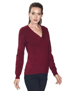 V-neck Sweater With Buttons On Collar