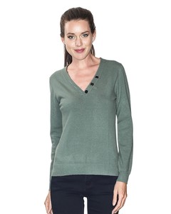 V-neck Sweater With Buttons On Collar