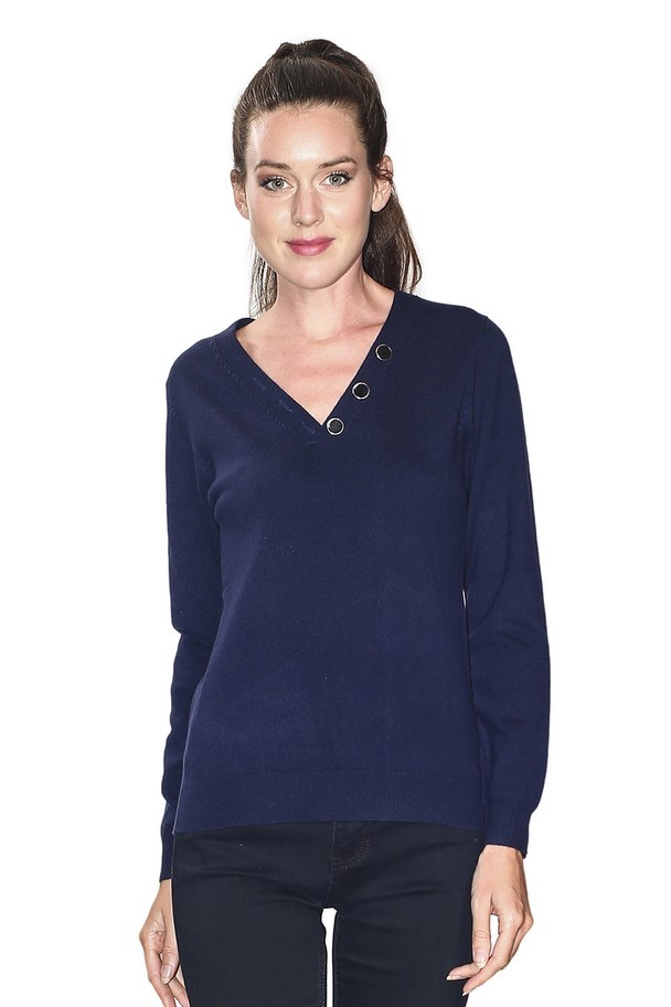 C&Jo V-neck Sweater With Buttons On Collar