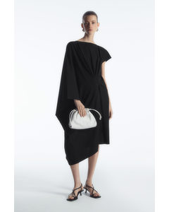 Draped Asymmetric Midi Dress Black