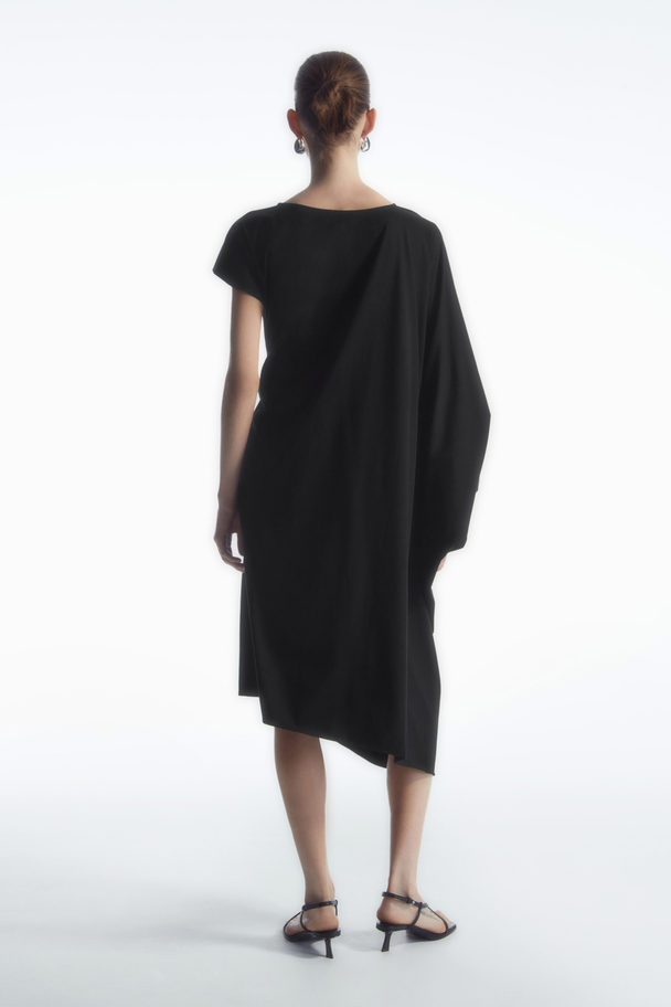 COS Draped Asymmetric Midi Dress Black