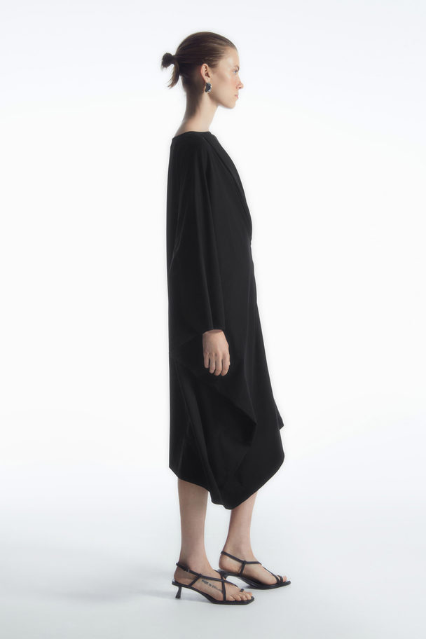 COS Draped Asymmetric Midi Dress Black