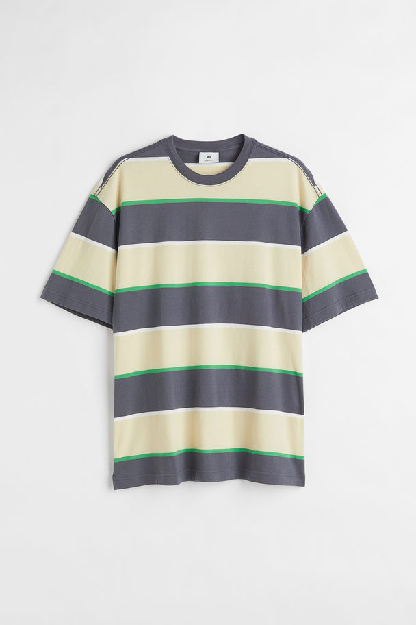 H&M Patterned T-shirt Light Yellow/dark Grey Striped