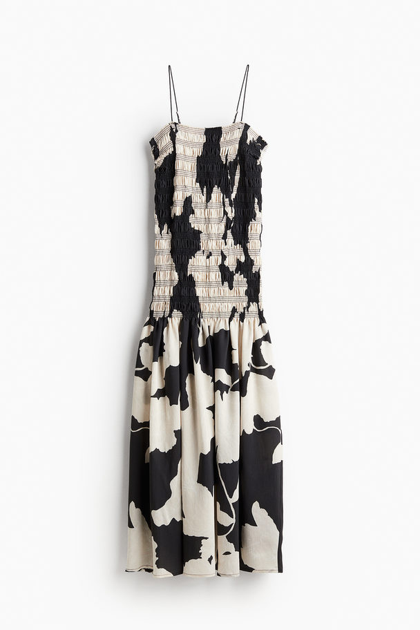 H&M Gesmokte Maxi-jurk Zwart/bloemen