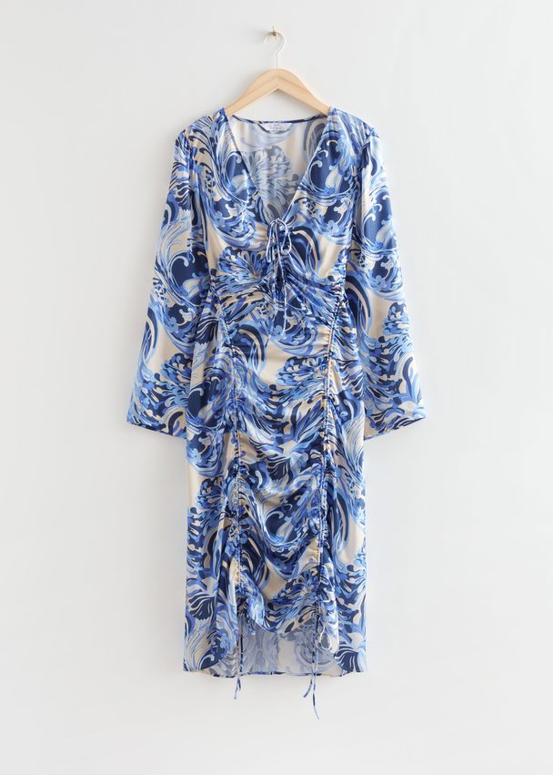 & Other Stories Drawstring Midi Dress Blue Print