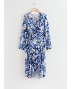 Drawstring Midi Dress Blue Print