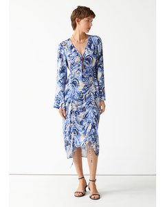 Midi-jurk Met Drawstring Blauwe Print