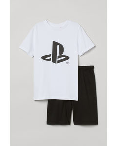 Schlafshirt und Shorts Weiß/PlayStation