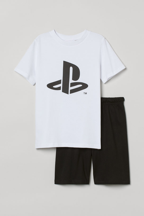 H&M Schlafshirt und Shorts Weiß/PlayStation
