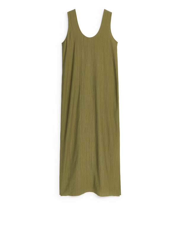 ARKET Langes Crinkle-Kleid Khaki