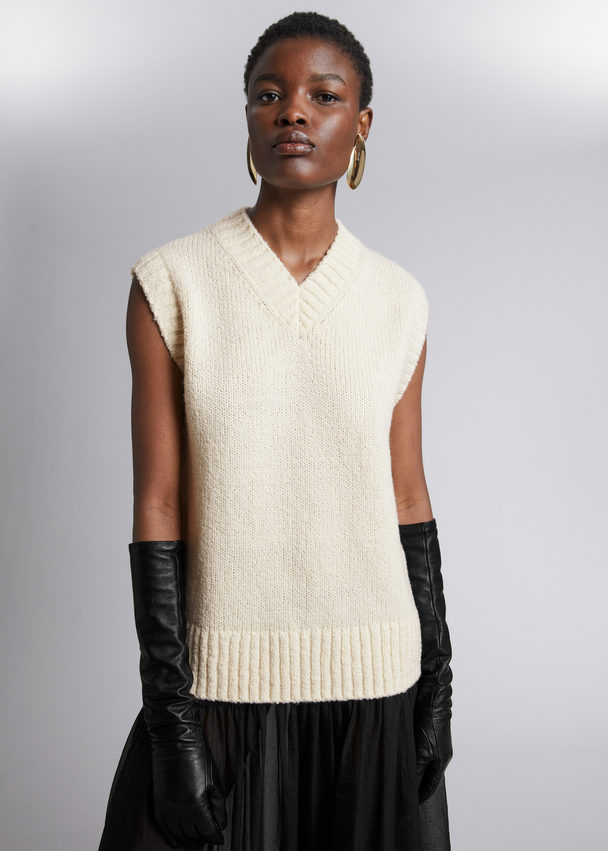 & Other Stories Wool Knit Vest Light Beige