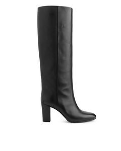 Wide-shaft Leather Boots Black