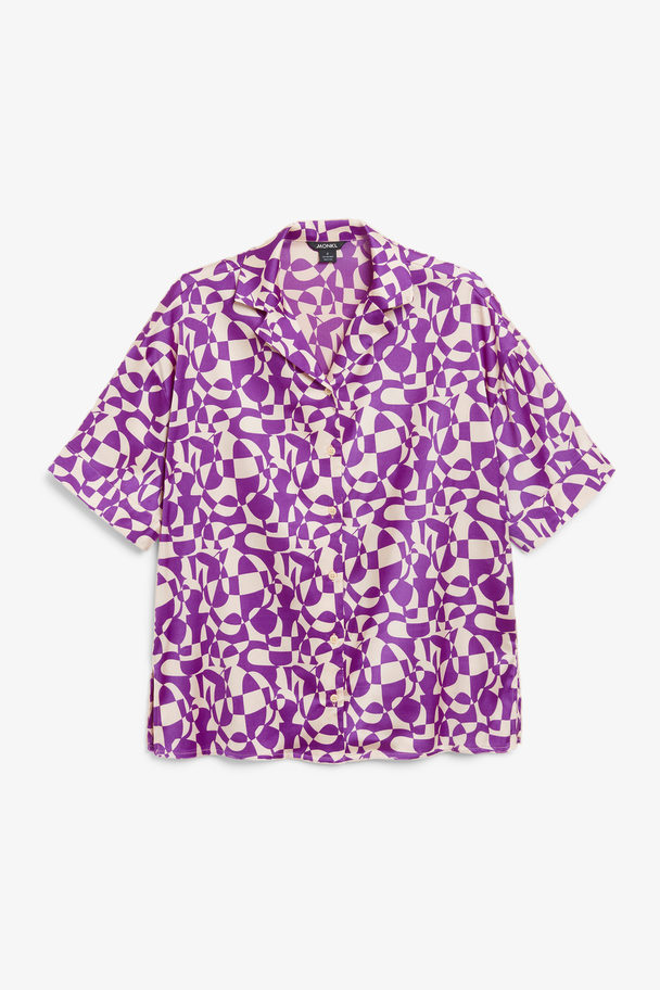 Monki Circle Pattern Boxy Resort Shirt Purple Circle Pattern