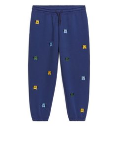 Monster Embroidery Sweatpants Blue