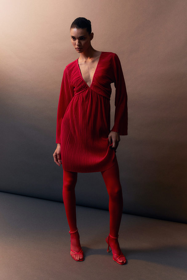 H&M Plisserad Trikåklänning Röd
