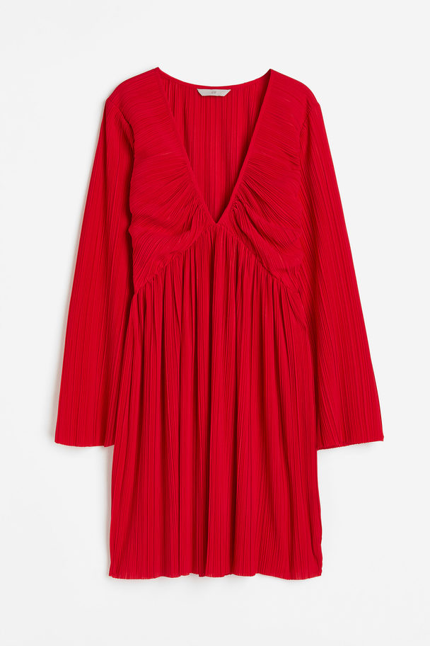 H&M Plisserad Trikåklänning Röd