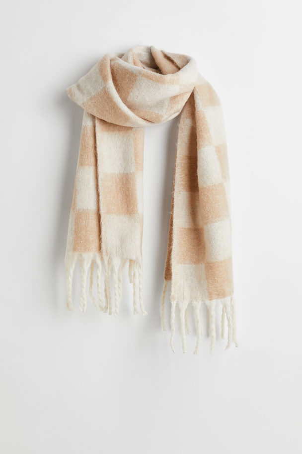 H&M Fringed Scarf Beige/checked
