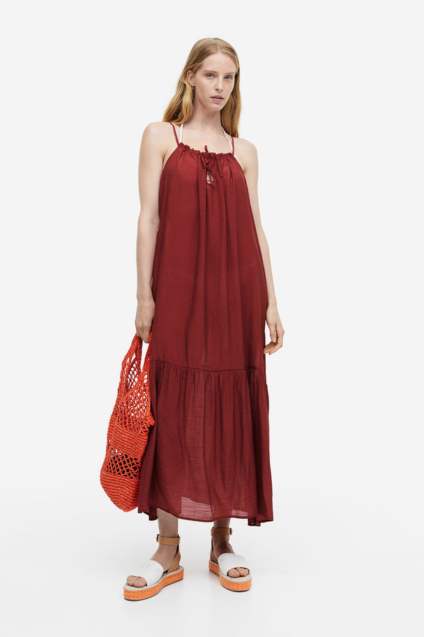 H&M Sleeveless Poplin Beach Dress Dark Red