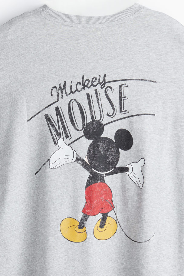 H&M Oversized Nachthemd Met Print Grijs Gemêleerd/mickey Mouse