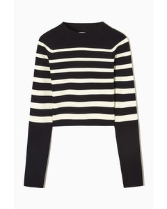 Cropped Knitted Mock-neck Top Black / White