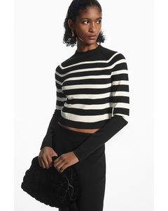 Cropped Knitted Mock-neck Top Black / White