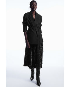 Floral-patterned Sequinned Midi Skirt Black