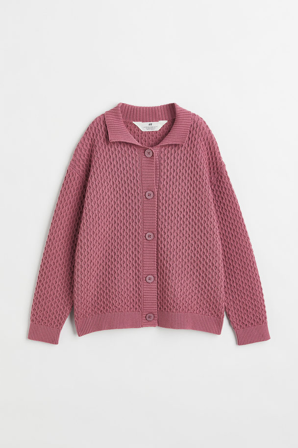H&M Cotton Collared Cardigan Dark Pink