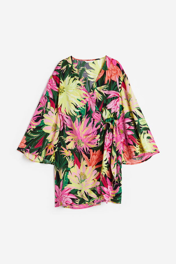H&M Satin Wrap Dress Green/floral
