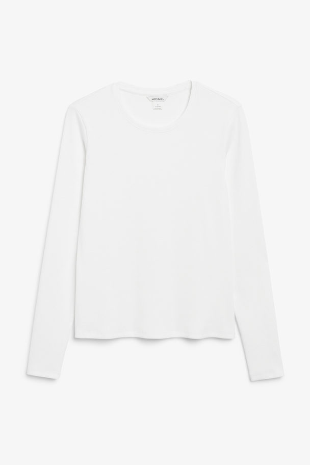 Monki White Ribbed Long Sleeve Top Wit