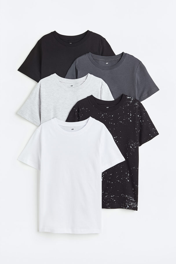 H&M Set Van 5 T-shirts Zwart/dessin
