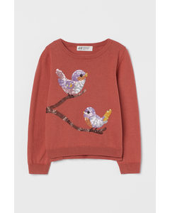 Pullover mit Motiv Ziegelrot/Vögel