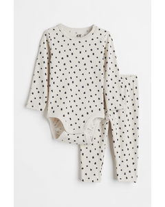 Ribbed Cotton Set Light Beige/spotted