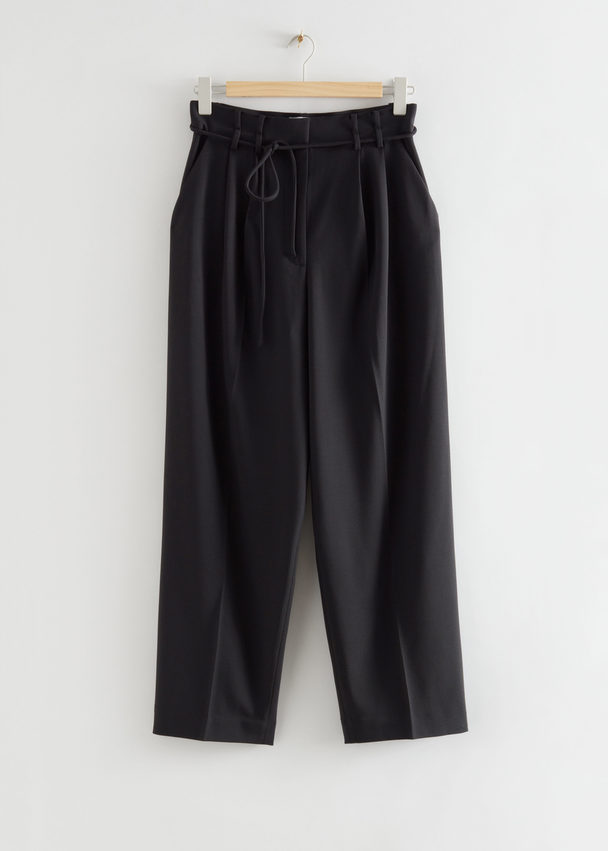 & Other Stories Relaxed Fit Paperbag Trousers Black