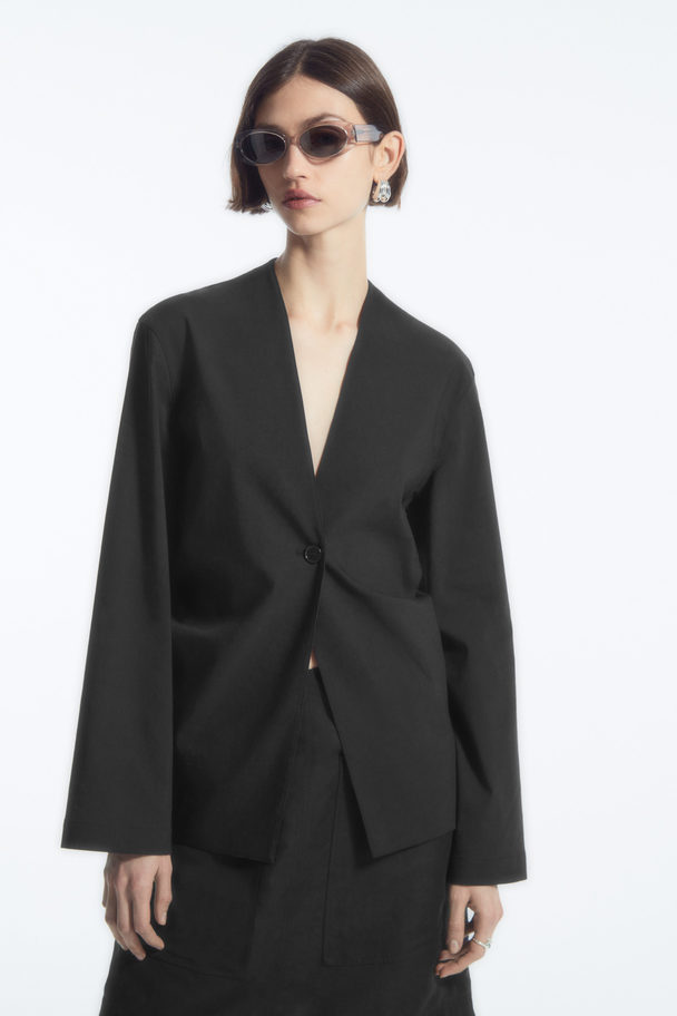 COS Collarless Single Breasted Blazer Black