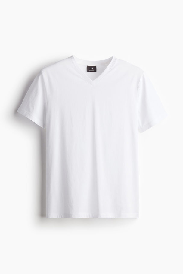 H&M Muscle Fit V-neck T-shirt White