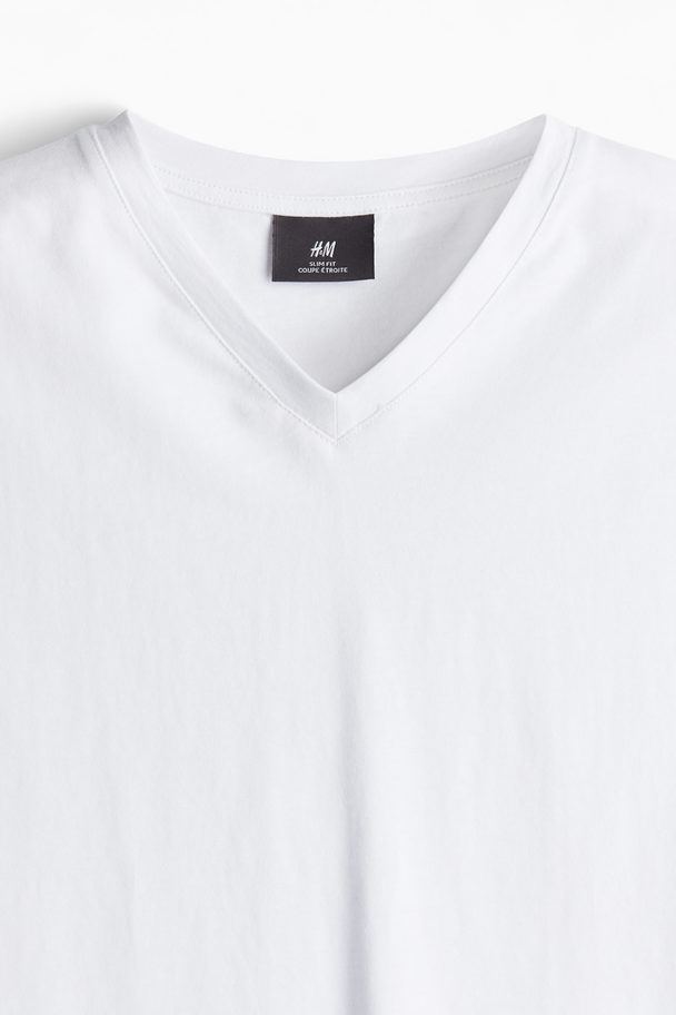 H&M Muscle Fit V-ringet T-shirt Hvit