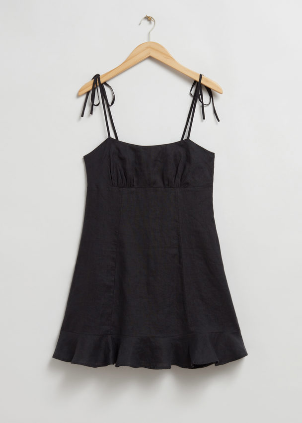 & Other Stories Strappy Linen Mini Dress Black