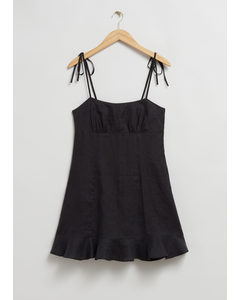 Strappy Linen Mini Dress Black