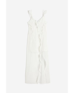 Flounce-trimmed Chiffon Dress White