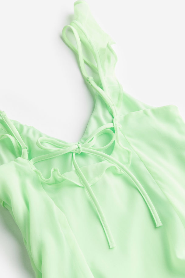 H&M Flounce-trimmed Chiffon Dress Light Green