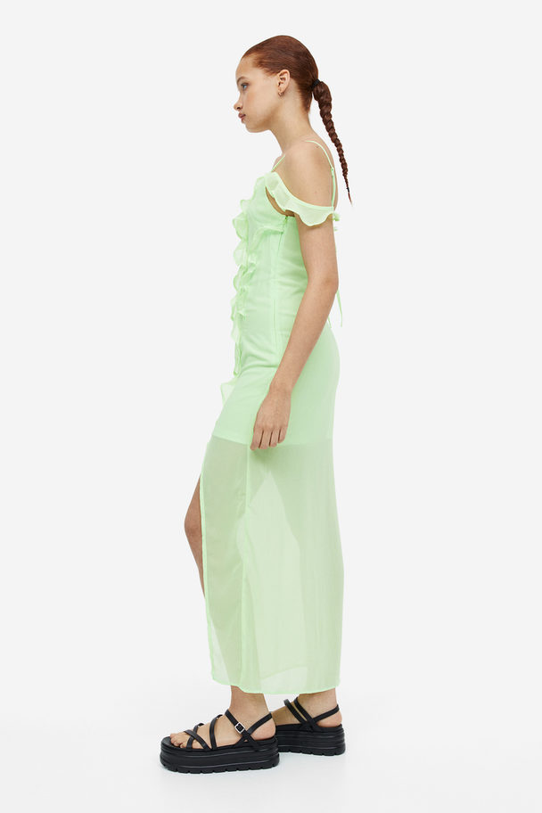 H&M Volangklänning I Chiffong Ljusgrön